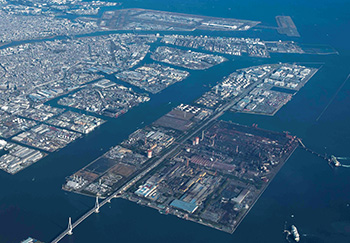 Aerial view of the Keihin waterfront area (courtesy of Kawasaki city)